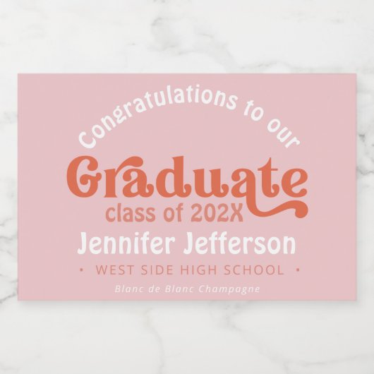 Afstuderen voor 70s Gefeliciteerd Sparkling Wijnetiket (Enkel label)