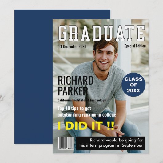 Afstuderen voor aangepaste tijdschriften bedankkaart (Voorkant / Achterkant)