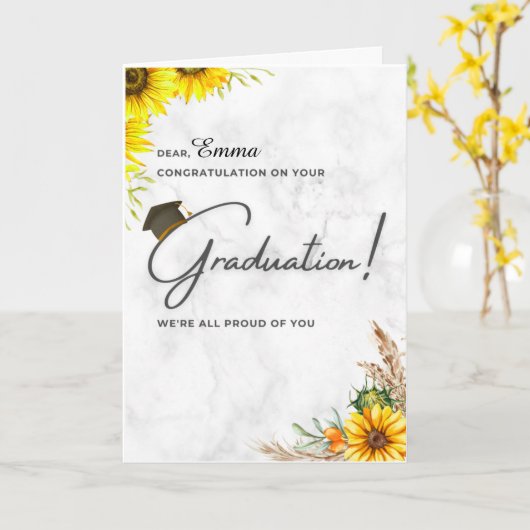 Afstuderen voor automatische gelukwensen kaart (Gele Bloem)