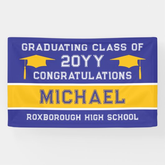 Afstuderen voor blauwe en gele schoolkleuren spandoek (Horizontaal)
