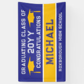 Afstuderen voor blauwe en gele schoolkleuren spandoek (Verticaal)