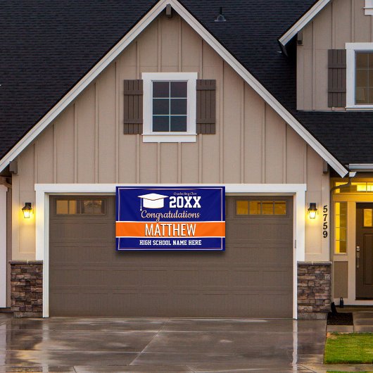 Afstuderen voor blauwe en Oranje schoolkleuren Spandoek