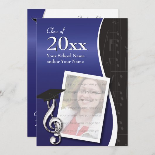Afstuderen voor blauwe en zwarte muziek kaart (Voorkant / Achterkant)