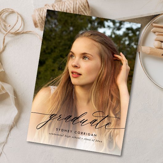 Afstuderen voor budgetkalligrafie Fotouitnodiging Kaart