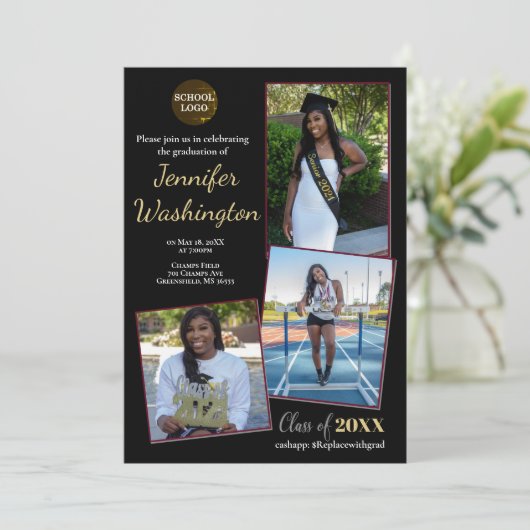 afstuderen voor foto ' s met zwarte en gouden kleu kaart (Staand voorkant)