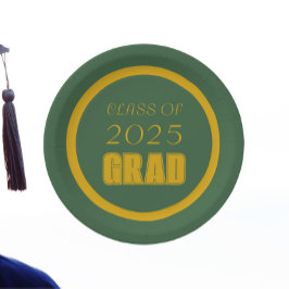 Afstuderen voor groene en gouden schoolkleuren papieren bordje