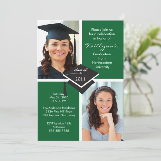 Afstuderen voor groene en witte foto kaart (Staand voorkant)