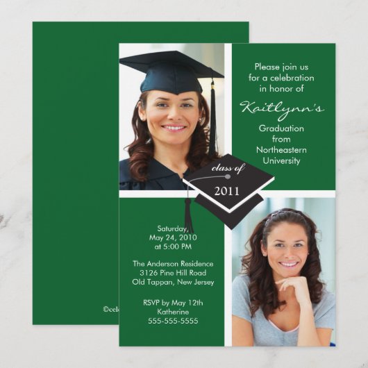 Afstuderen voor groene en witte foto kaart (Voorkant / Achterkant)