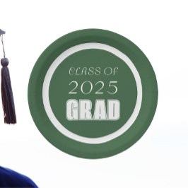 Afstuderen voor groene en witte schoolkleuren papieren bordje