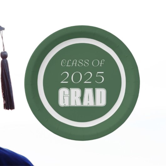 Afstuderen voor groene en witte schoolkleuren papieren bordje