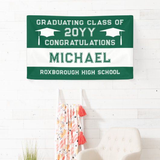 Afstuderen voor groene en witte schoolkleuren spandoek (Insitu)