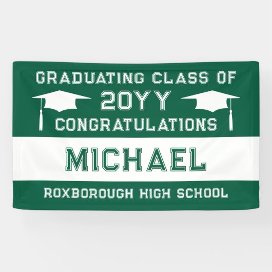 Afstuderen voor groene en witte schoolkleuren spandoek (Horizontaal)
