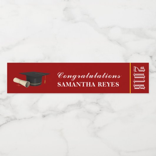 Afstuderen voor kardinaal goud en witte/aangepaste waterfles etiket (Enkel label)