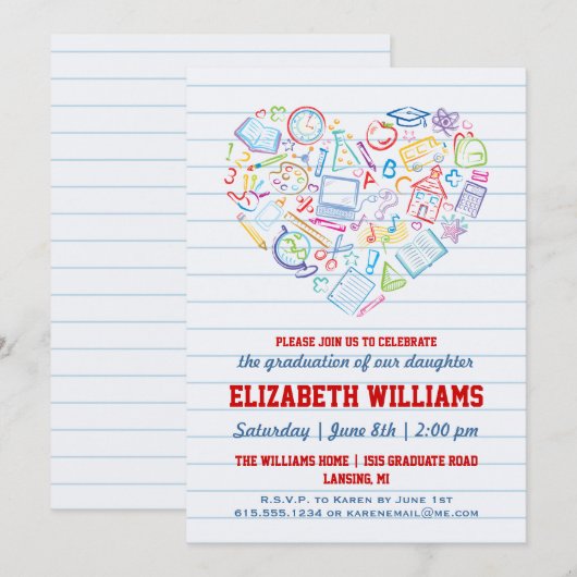 Afstuderen voor kleurrijke school kaart (Voorkant / Achterkant)