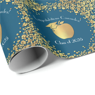 Afstuderen voor lerarenopleiding blauw goud cadeaupapier