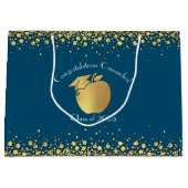 Afstuderen voor lerarenopleiding blauw goud groot cadeauzakje (Voorkant)