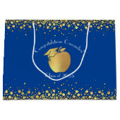 Afstuderen voor lerarenopleiding blauw goud groot cadeauzakje (Voorkant)