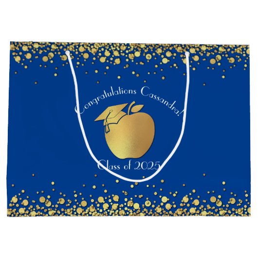 Afstuderen voor lerarenopleiding blauw goud groot cadeauzakje (Achterkant)