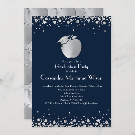 Afstuderen voor lerarenopleiding Navy Blue Silver  Kaart (Voorkant / Achterkant)