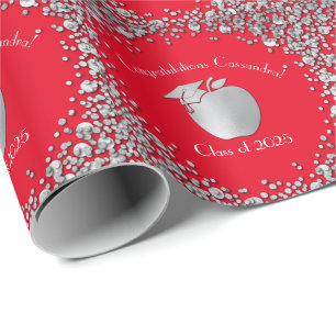 Afstuderen voor lerarenopleiding Red Silver Cadeaupapier