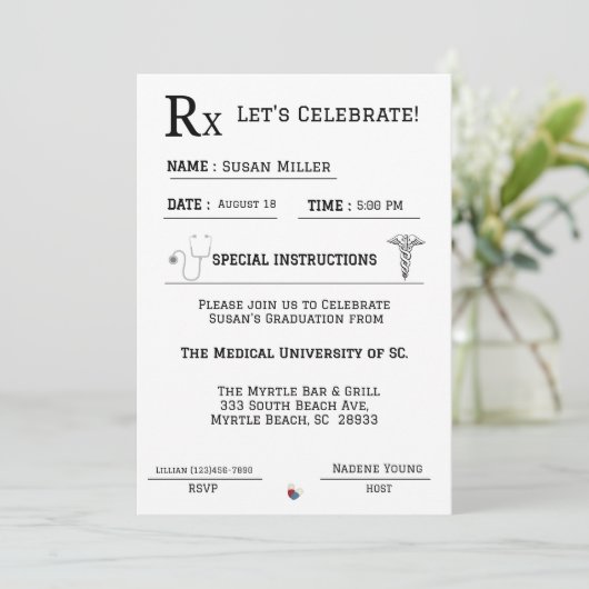 Afstuderen voor medisch voorschrift kaart (Staand voorkant)