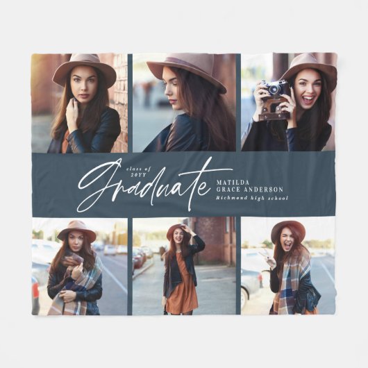 Afstuderen voor modern blauw marinescript met meer fleece deken (Voorkant (Horizontaal))