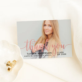 Afstuderen voor modern Roos Gold Script Foto Bedankkaart