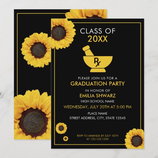 Afstuderen voor moderne zonnebloempitten kaart (Voorkant / Achterkant)