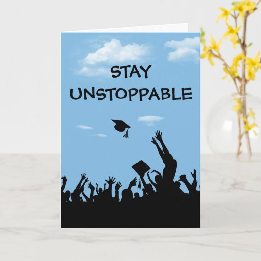 Afstuderen voor onstopbare tekst kaart (Gele Bloem)