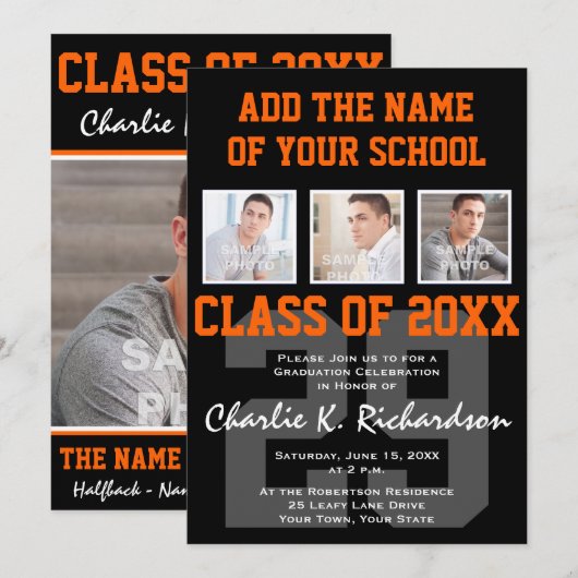 Afstuderen voor Oranje en zwarte teamkleuren Kaart (Voorkant / Achterkant)