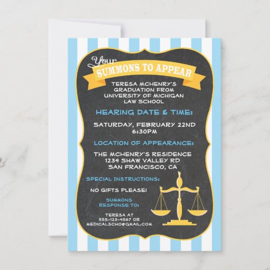 Afstuderen voor Recht School Uitnodiging Summons (Voorkant)