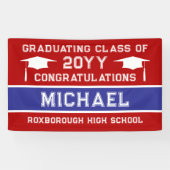 Afstuderen voor rode en blauwe schoolkleuren spandoek (Horizontaal)