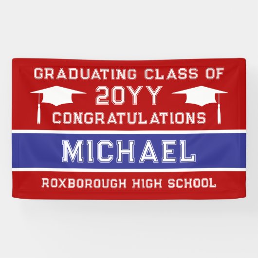 Afstuderen voor rode en blauwe schoolkleuren spandoek (Horizontaal)
