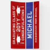 Afstuderen voor rode en blauwe schoolkleuren spandoek (Verticaal)