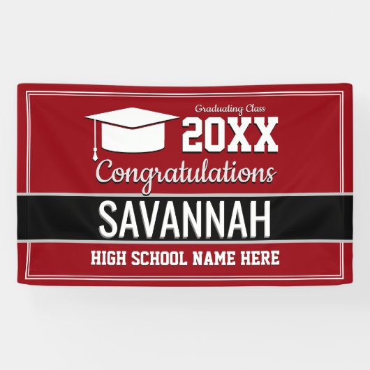 Afstuderen voor rode en witte schoolkleuren spandoek (Horizontaal)