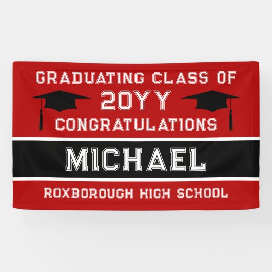 Afstuderen voor rode en zwarte schoolkleuren spandoek (Horizontaal)