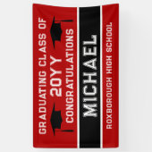 Afstuderen voor rode en zwarte schoolkleuren spandoek (Verticaal)