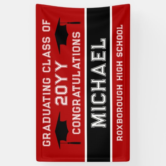 Afstuderen voor rode en zwarte schoolkleuren spandoek (Verticaal)