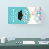 Afstuderen voor schuifdeur achter deur spandoek (Beurs)