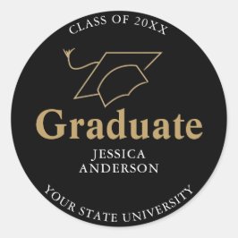 Afstuderen voor zwart en goudAfstuderen Pet Ronde Sticker