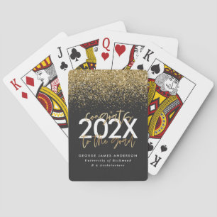 Afstuderen voor zwart en goudglitter modern script pokerkaarten