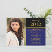 Afstuderen voor zwarte, blauwe en gouden foto's kaart (Staand voorkant)