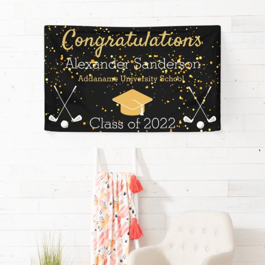 Afstuderen voor zwarte en goudbonen spandoek (Insitu)