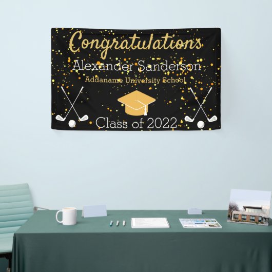 Afstuderen voor zwarte en goudbonen spandoek (Beurs)