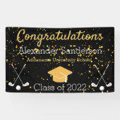 Afstuderen voor zwarte en goudbonen spandoek (Horizontaal)