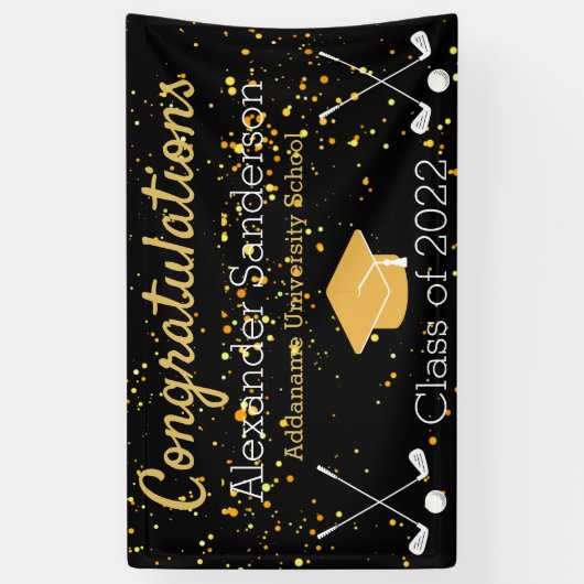 Afstuderen voor zwarte en goudbonen spandoek (Verticaal)