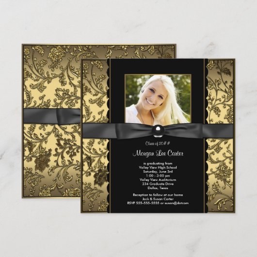 Afstuderen voor zwarte en goudfoto's kaart (Voorkant / Achterkant)