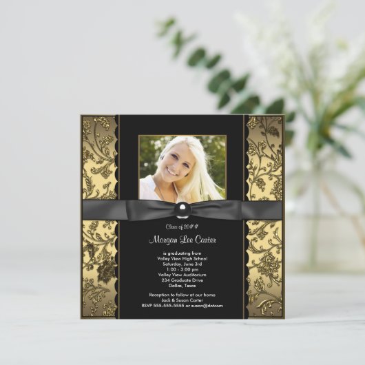 Afstuderen voor zwarte en goudfoto's kaart (Staand voorkant)