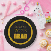 Afstuderen voor zwarte en goudkleuren papieren bordje (Feest)