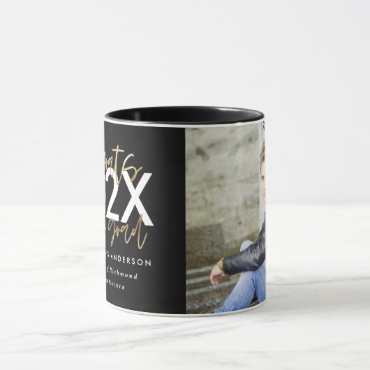 Afstuderen voor zwarte en goudmoderne scriptfoto's mok (Midden)